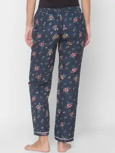 NOIRA Women Navy Blue Floral Printed Lounge Pants
