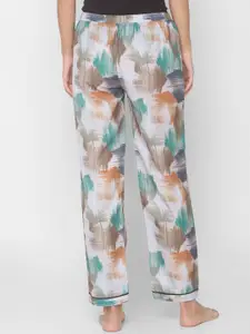 NOIRA Women Beige & Green Printed Cotton Lounge Pant