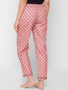 NOIRA Women Brown & Peach Coloured Checked Cotton Lounge Pant