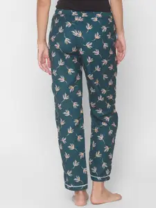 NOIRA Women Teal Green Printed Lounge Pants
