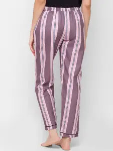 NOIRA Women Pink & Brown Striped Cotton Lounge Pants