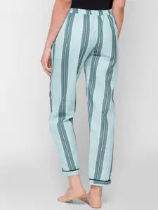 NOIRA Women Blue Striped Cotton Lounge Pants