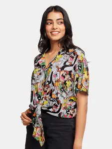 The Souled Store Women White & Yellow Comfort Printed Casual Shirt
