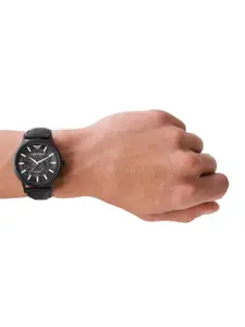 Emporio Armani Men Grey Skeleton Dial Leather Analogue Automatic Motion Powered Watch