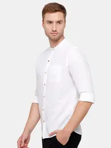 WROGN Men White Slim Fit Cotton Linen Casual Shirt