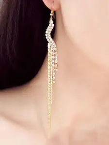 Yellow Chimes Women Gold-Toned & White Crystal Studded Contemporary Drop Earrings