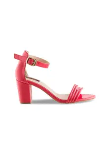 SHUZ TOUCH Women Pink Striped Block Heel Sandals