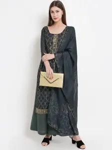 Stylee LIFESTYLE Teal & Gold-Toned Embellished Unstitched Dress Material