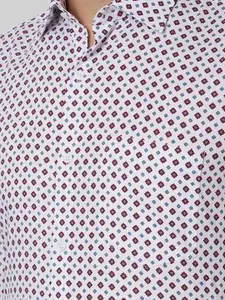 Van Heusen Men White Printed Cotton Formal Shirt