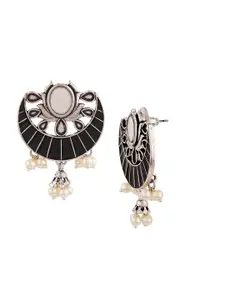 Voylla Silver-Plated & Black Crescent Shaped Chandbalis