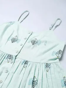 Fabindia Women Sea Green Geometric Print A-Line Midi Dress
