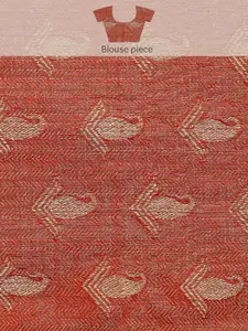 Geroo Jaipur Red & Gold-Toned Striped Zari Silk Cotton Kota Saree