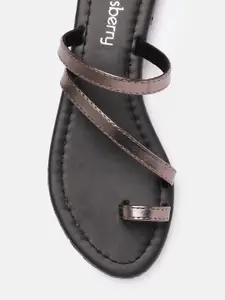 DressBerry Women Gunmetal-Toned One Toe Flats