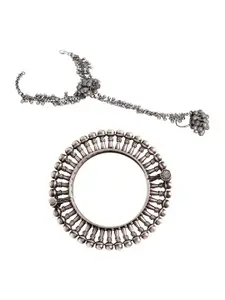 TEEJH Women Set of 2 Silver-Plated Ring Bracelet Set