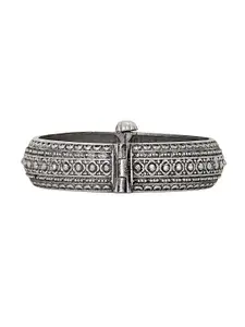 TEEJH Women Set of 3 Oxidised Silver-Plated Bangle-Style Bracelets