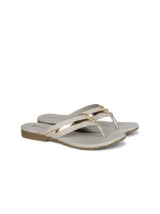 Denill Women Grey Embellished Open Toe Flats