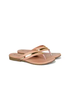 Denill Women Peach Embellished Open Toe Flats