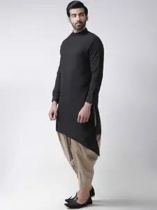 KISAH Men Regular Fit Solid Asymmetric Kurta Dhoti Set