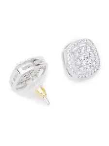 KARATCART Silver-Toned AD-Studded Contemporary Studs Earrings