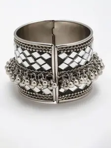 PANASH Women Silver-Toned Mirror Work Bangle-Style Bracelet