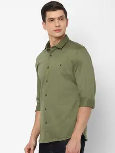 Louis Philippe Sport Men Olive Green Slim Fit Printed Pure Cotton Casual Shirt