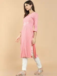 Soch Women Pink & White Ethnic Motifs Printed Thread Work A-line Kurta