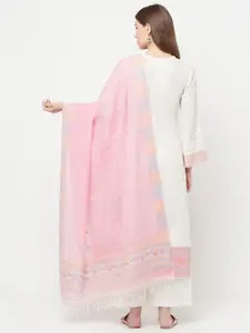 Safaa Women White & Pink Ethnic Motifs Woven Design Unstitched Dress Material