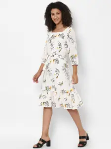 Allen Solly Woman White & Black Floral Fit & Flare Pure Cotton Dress