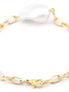 AMI Women Gold-Toned & Gold-Plated White Pearls Link Bracelet