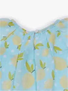 Creative Kids Turquoise Blue & Yellow Floral Georgette A-Line Dress with Headband