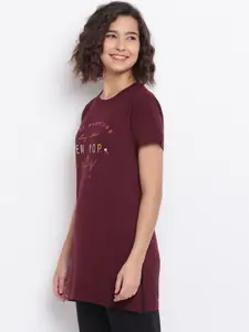 Duchess Women Maroon & Black Printed Night suit