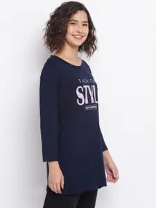 Duchess Women Navy Blue & Black Printed Night suit