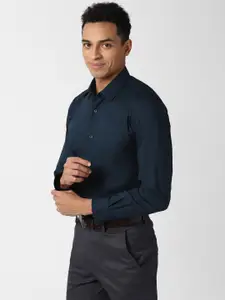 Peter England Men Navy Blue Slim Fit Cotton Formal Shirt