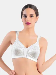 Dazzle White Embroidered Satin Bra