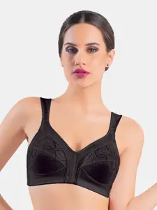 Dazzle Black Floral Embroidered Satin Bra