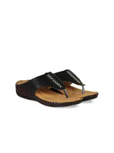 Denill Black & Brown Comfort Sandals with Laser Cuts