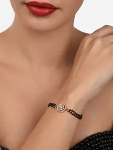 Zaveri Pearls Women Rose Gold & Black Brass Cubic Zirconia Wraparound Bracelet