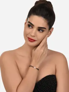 Zaveri Pearls Women Rose Gold-Plated & Black Brass Cubic Zirconia Wraparound Bracelet