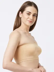 FashionRack Maroon & Beige Lightly Padded Non-Wired Bandeau Bra