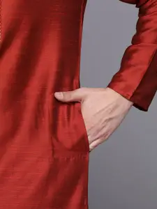 Indo Era Men Embroidered Yoke Design Chanderi Cotton Kurta