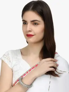 Adwitiya Collection Set Of 2 24CT Silver-Plated Pink & Green Stone-Studded Bangles