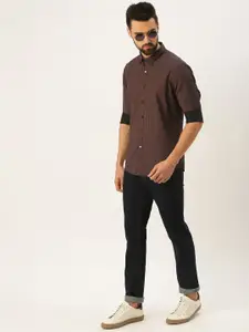 Flying Machine Men Charcoal Grey & Brown Slim Fit Printed Pure Cotton Casual Shirt