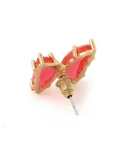 Yellow Chimes Gold-Plated Red Crystal Butterfly Studs Earrings