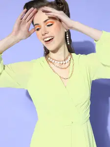 SASSAFRAS Women Attractive Lime Green Solid Peekaboo Bottom Dress