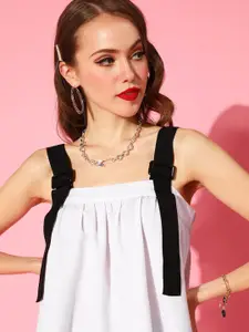 SASSAFRAS Women Classic White Solid New Neckline Top