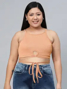 SASSAFRAS Women Classy Beige Solid Midriff Flossing Top