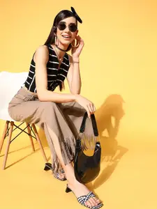 SASSAFRAS Women Chic Brown High-Rise Flared Fit Jeans