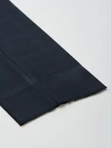 Van Heusen Men Navy Blue & White Checked Slim Fit Trousers