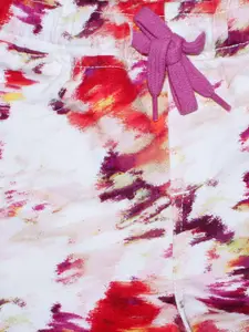 KiddoPanti Girls Red Floral Printed Shorts