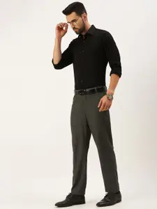 IVOC Men Black Solid Cotton Formal Shirt